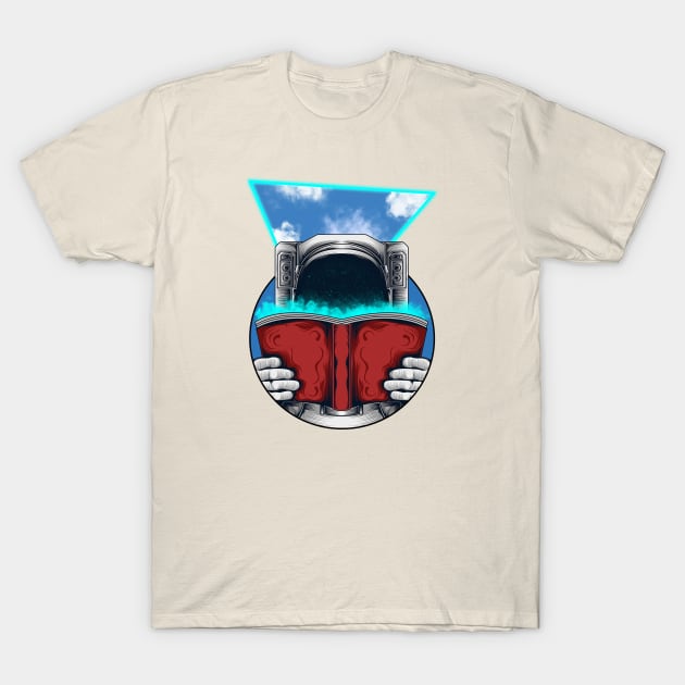 Astronaut Reading A Book Illustration T-Shirt by Artmoo